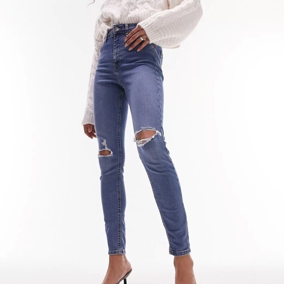Topshop Jamie jeans with rips in mid blue size W26 L28 - Picture 1 of 12